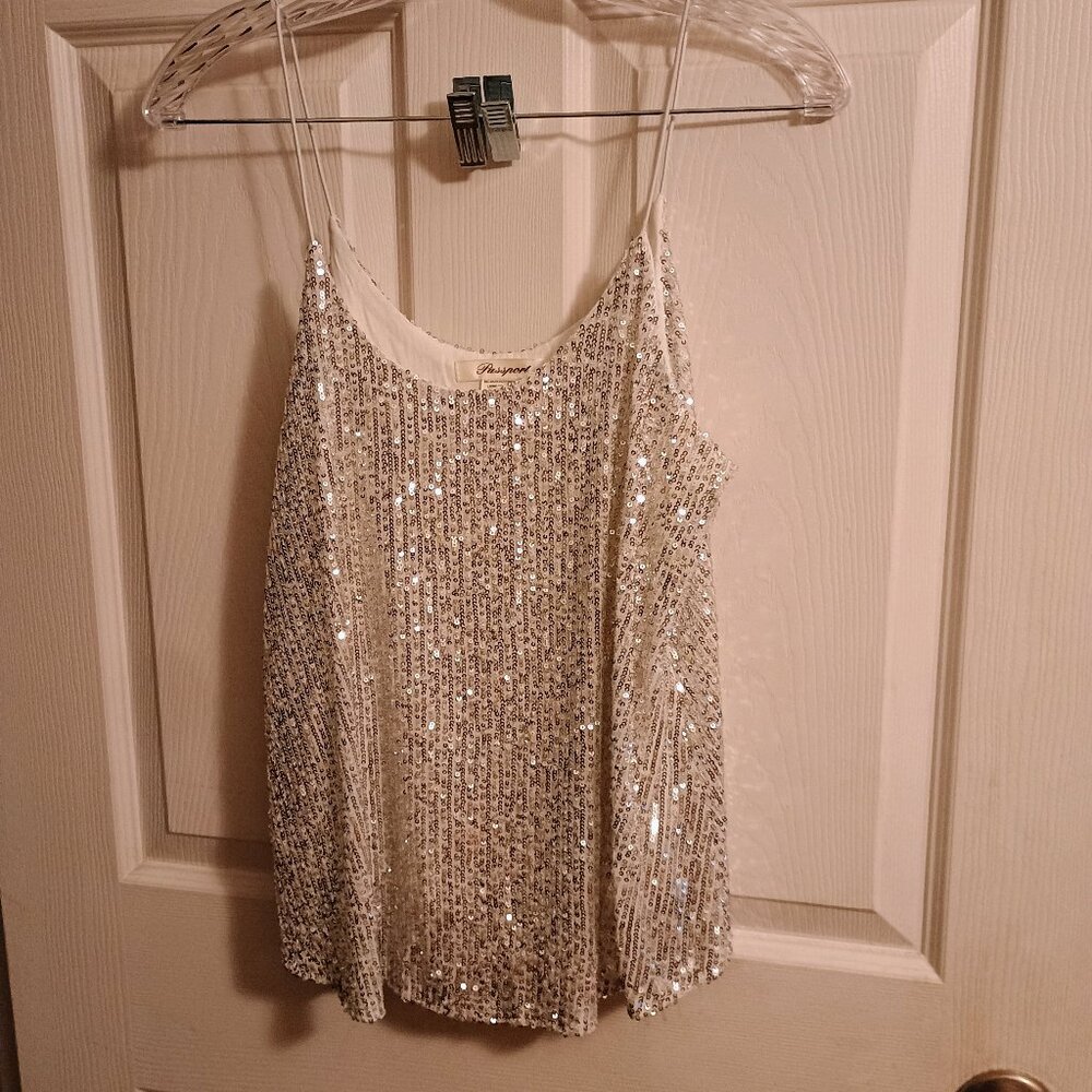 Passport Silver Sequin Tank Top XL New